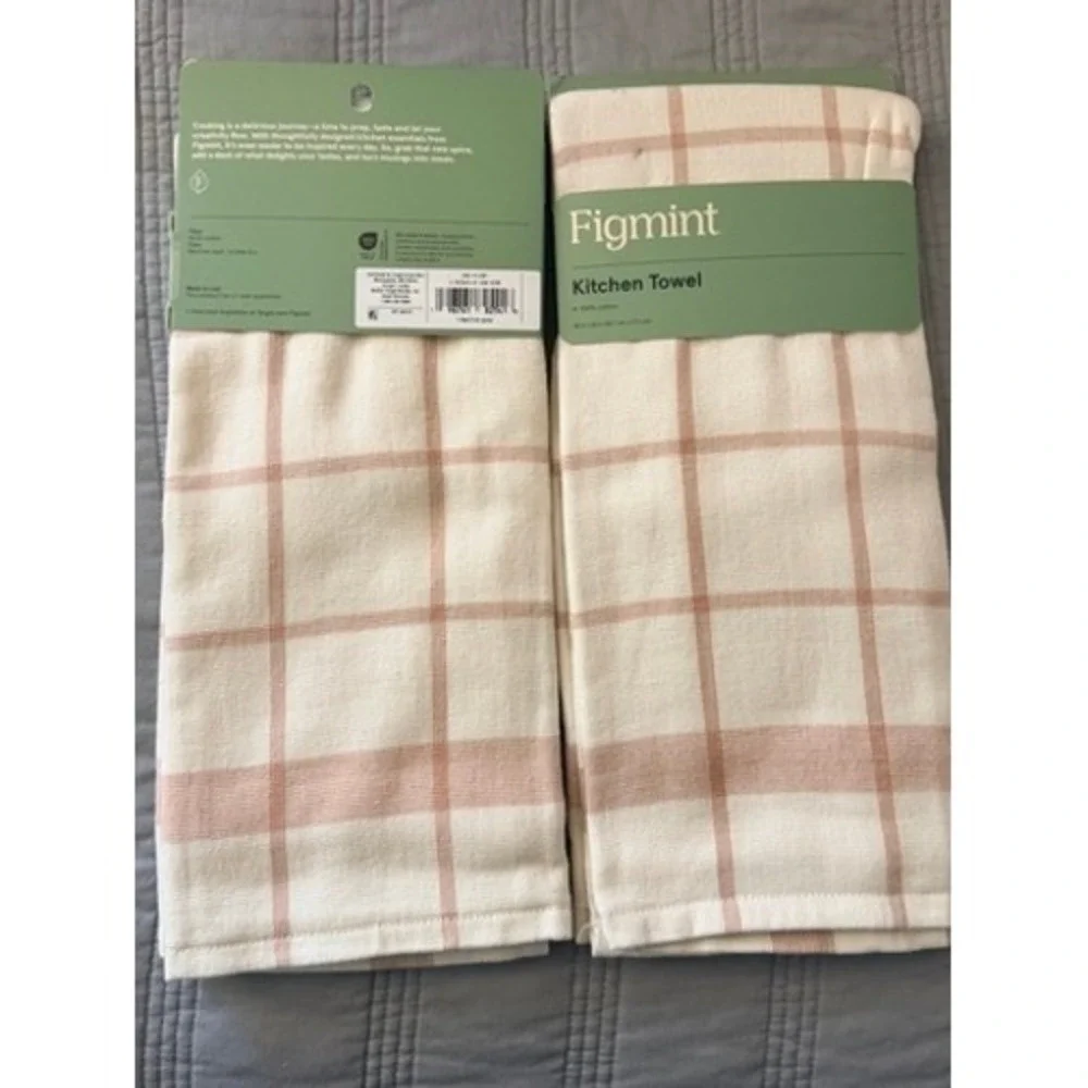 Figmint Kitchen Towel Set Unisex 18x28 Off-White New Plaid Cotton 2-Pack‎